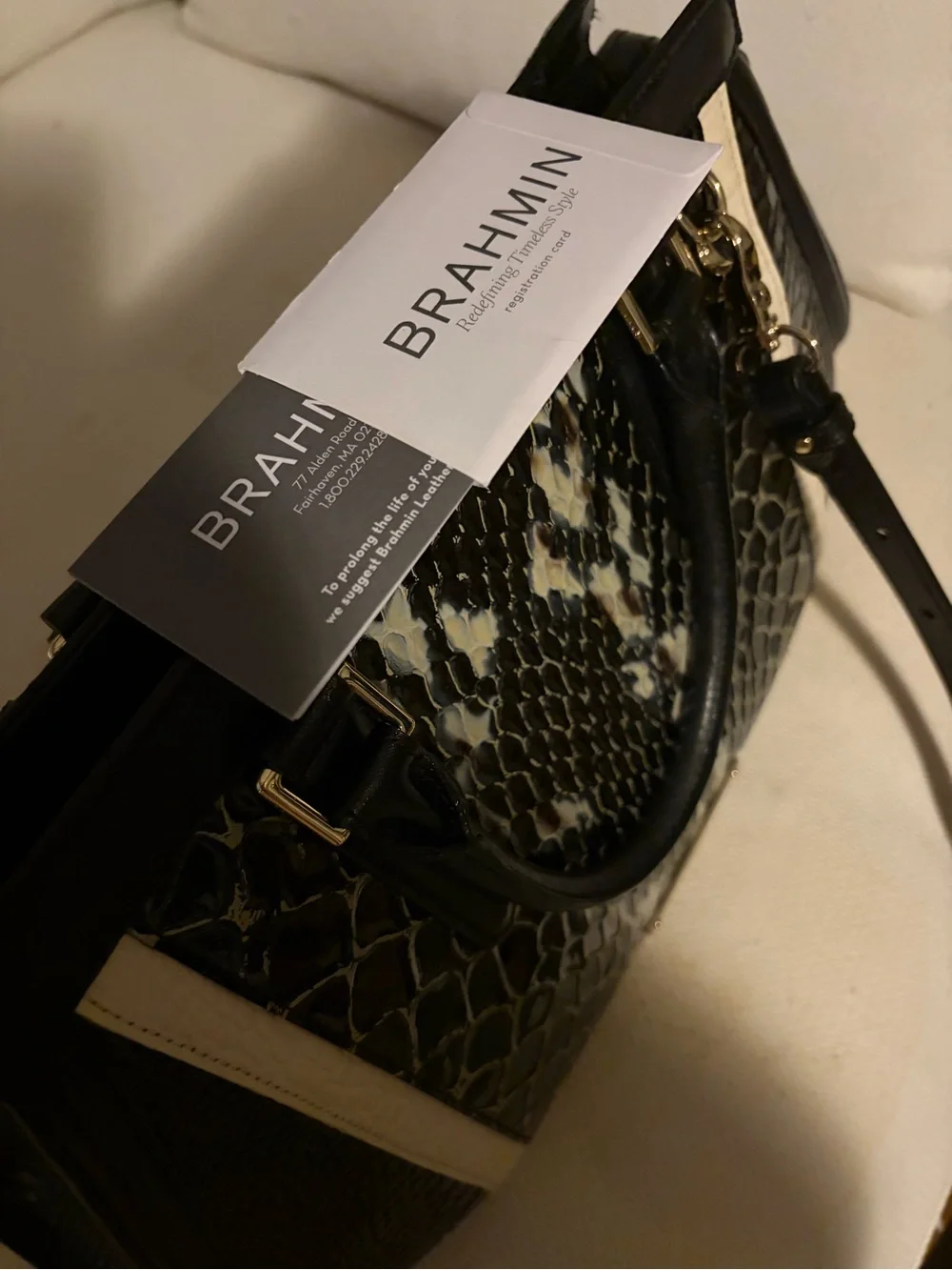 Brahmin Arden Satchel and matching wallet Black and Ivory Carlisle